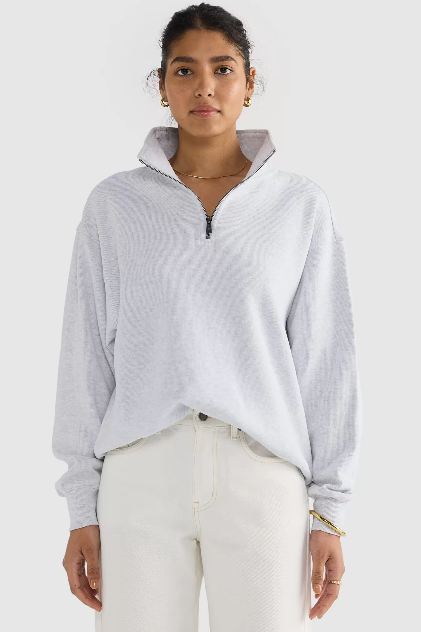 Ava Ribbed Quarter Zip White Marle^ORTC Clothing Co Discount