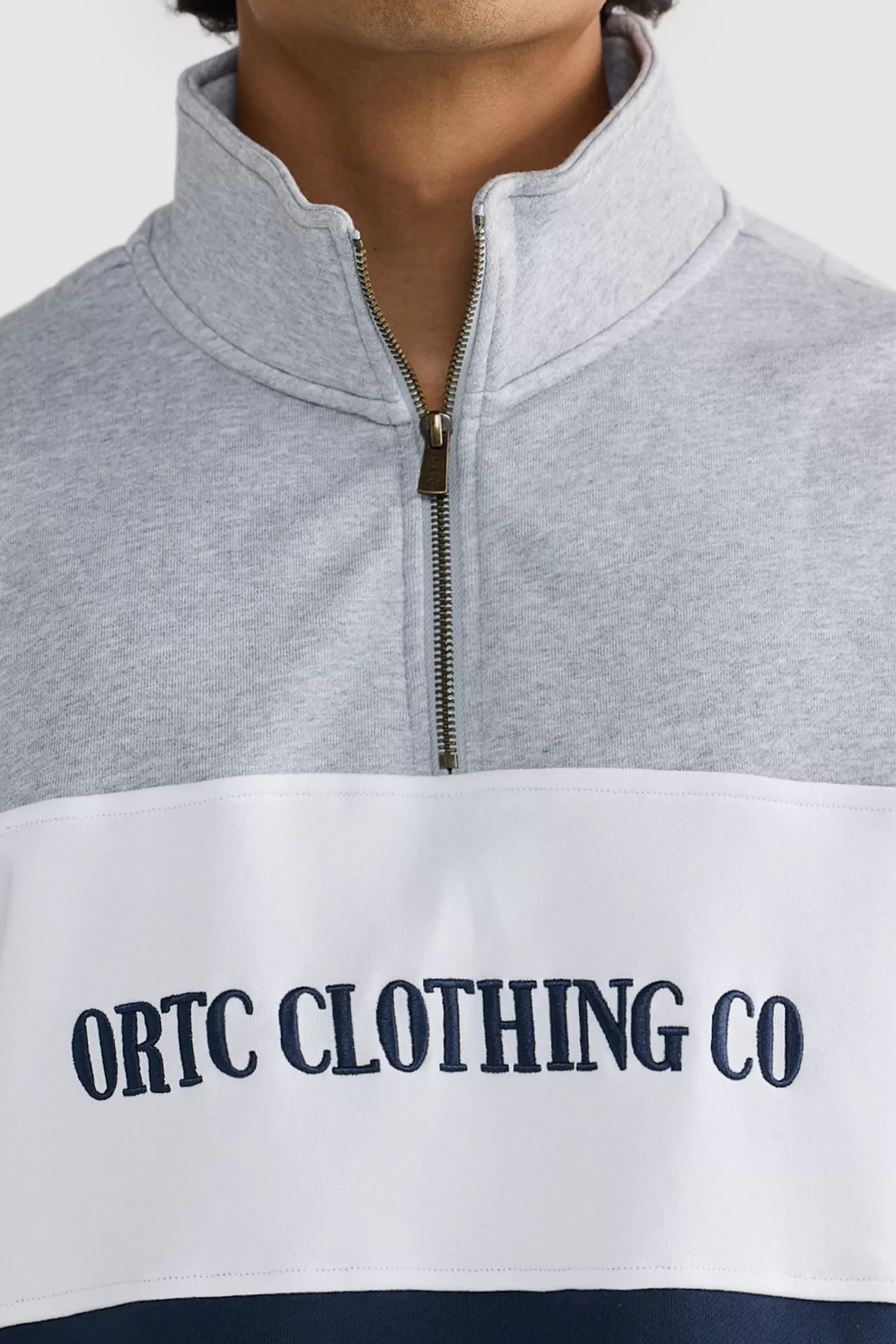 Classic Logo Quarter Zip Marle Grey And Navy^ORTC Clothing Co Shop