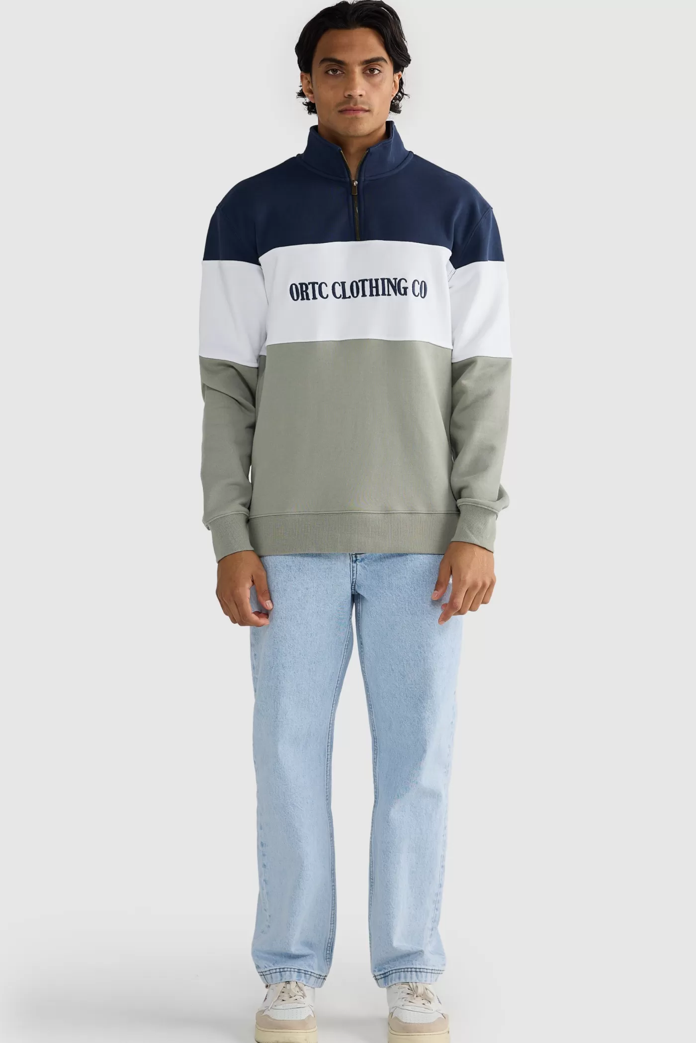 Classic Logo Quarter Zip Navy And Dusty Olive^ORTC Clothing Co Store