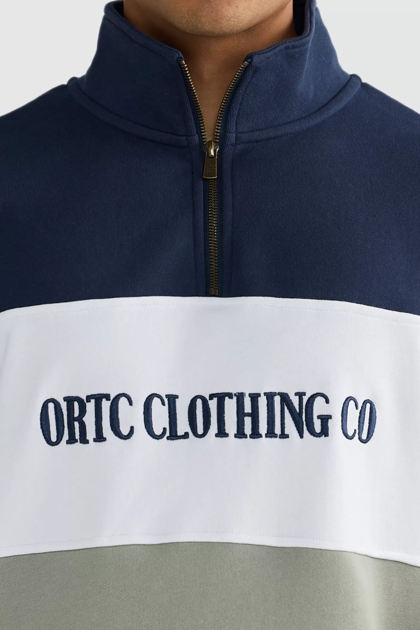 Classic Logo Quarter Zip Navy And Dusty Olive^ORTC Clothing Co Store