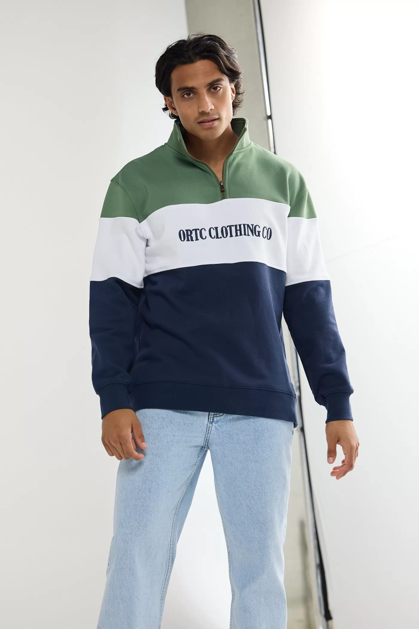 Classic Logo Quarter Zip Olive And Navy^ORTC Clothing Co Shop
