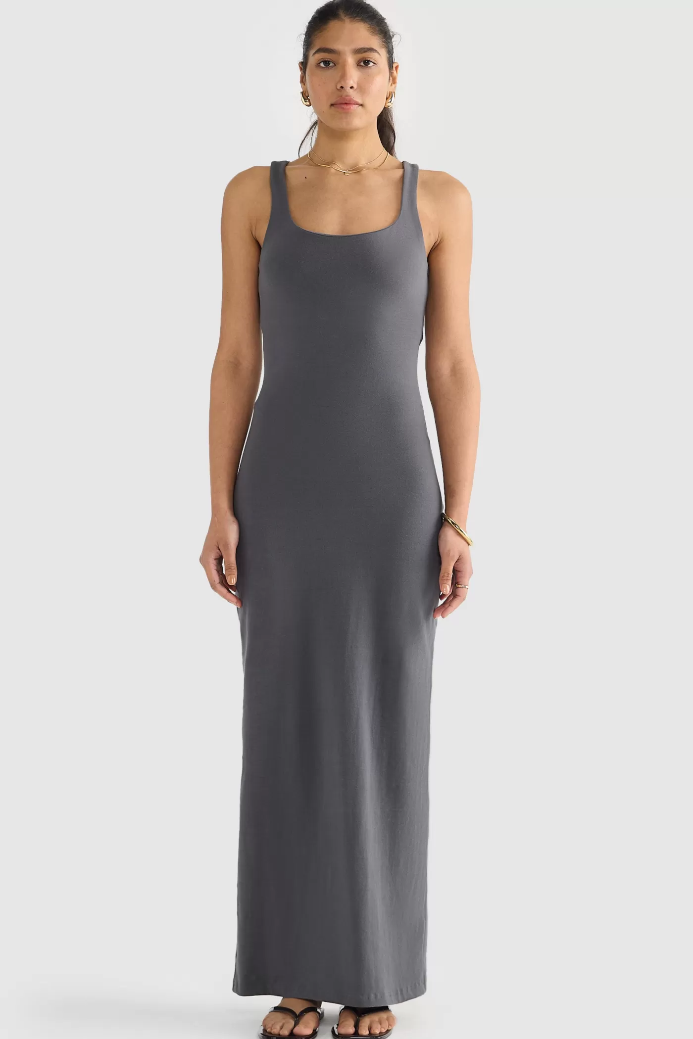 Evie Jersey Full Length Dress Charcoal^ORTC Clothing Co Cheap