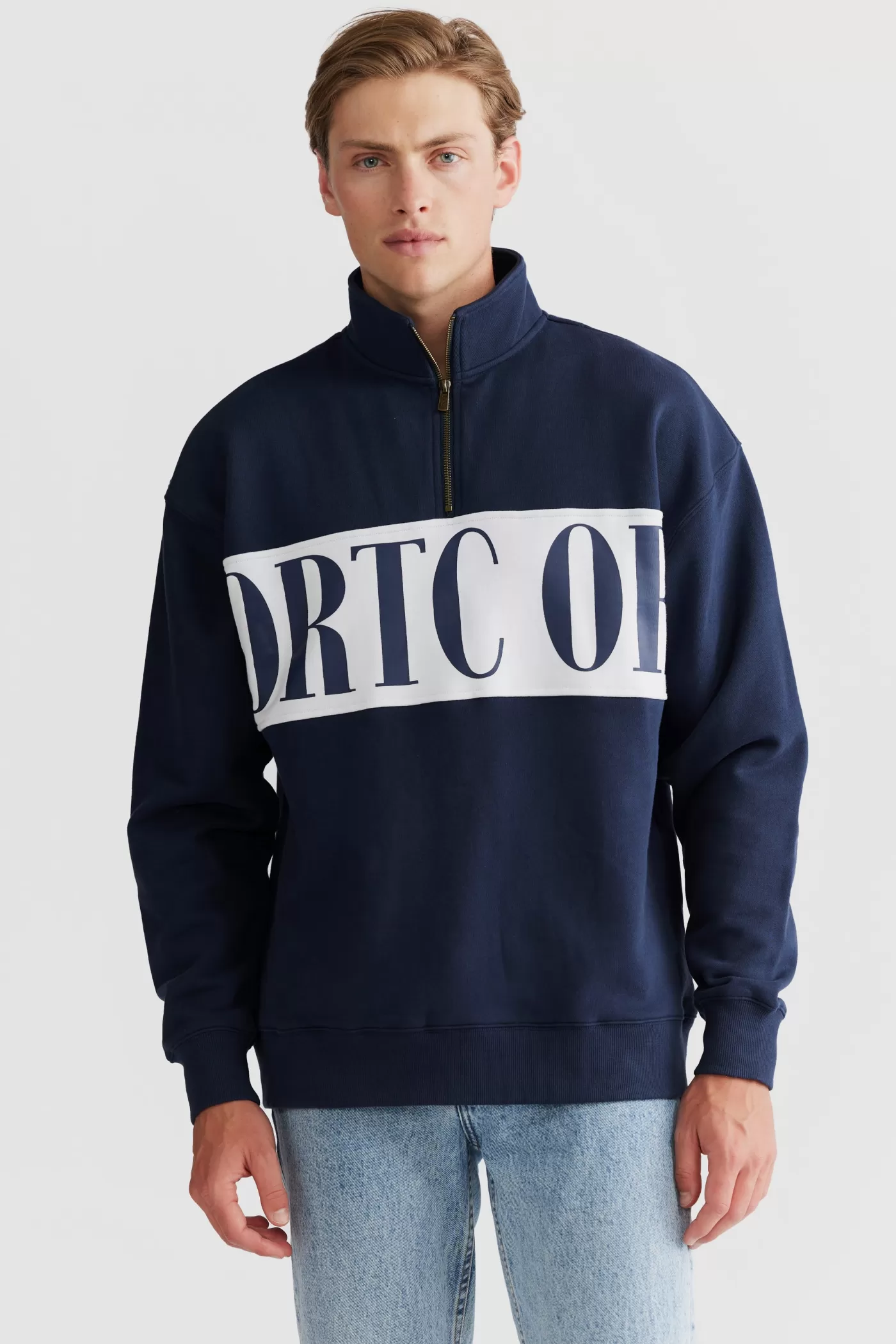 Harrington Logo Quarter Zip Navy^ORTC Clothing Co Best Sale