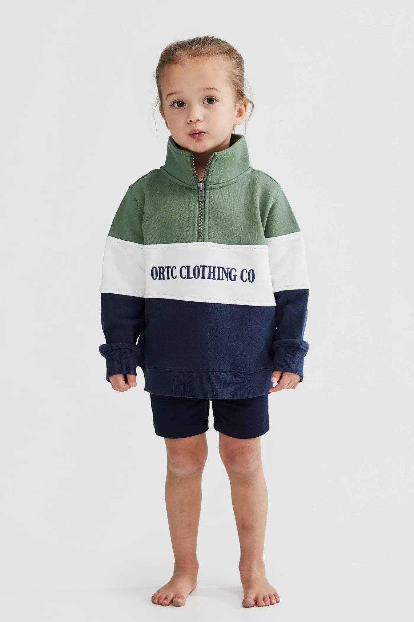 Jnr Classic Logo Quarter Zip Olive And Navy^ORTC Clothing Co Hot