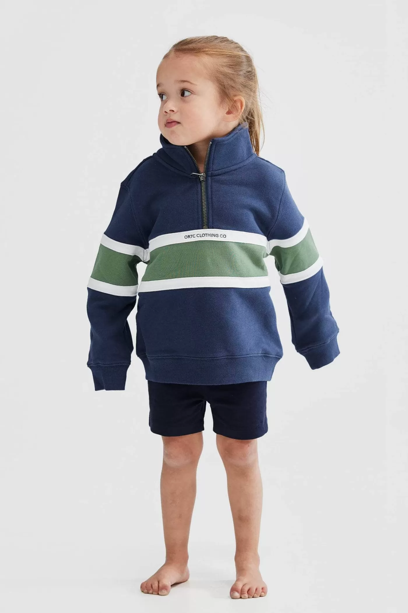 Jnr Triple Panel Quarter Zip Navy And Olive^ORTC Clothing Co Online