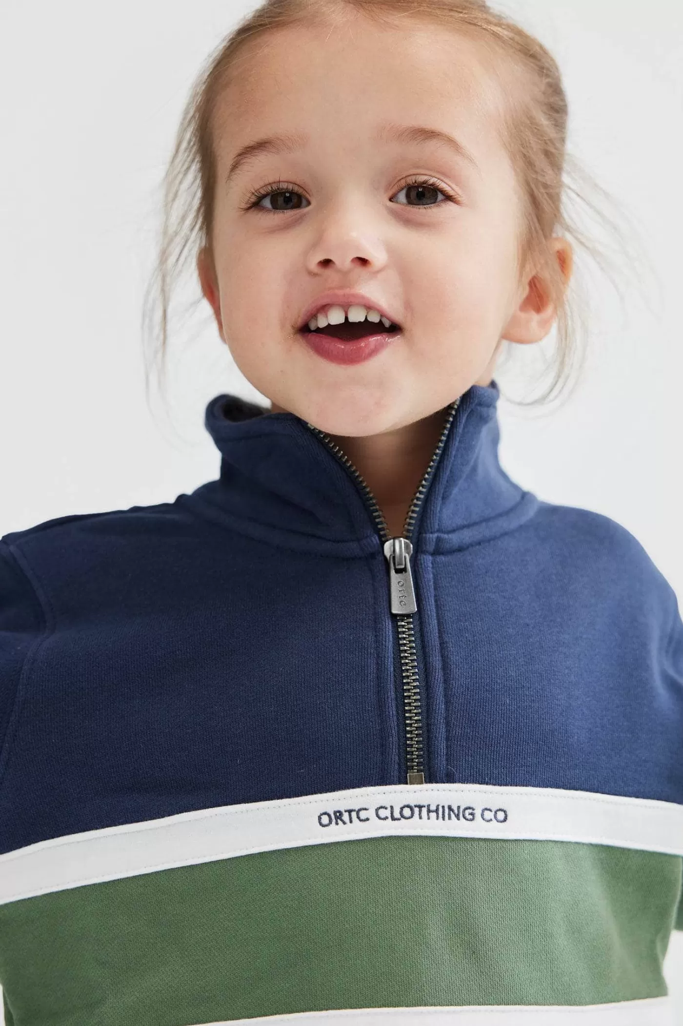 Jnr Triple Panel Quarter Zip Navy And Olive^ORTC Clothing Co Online