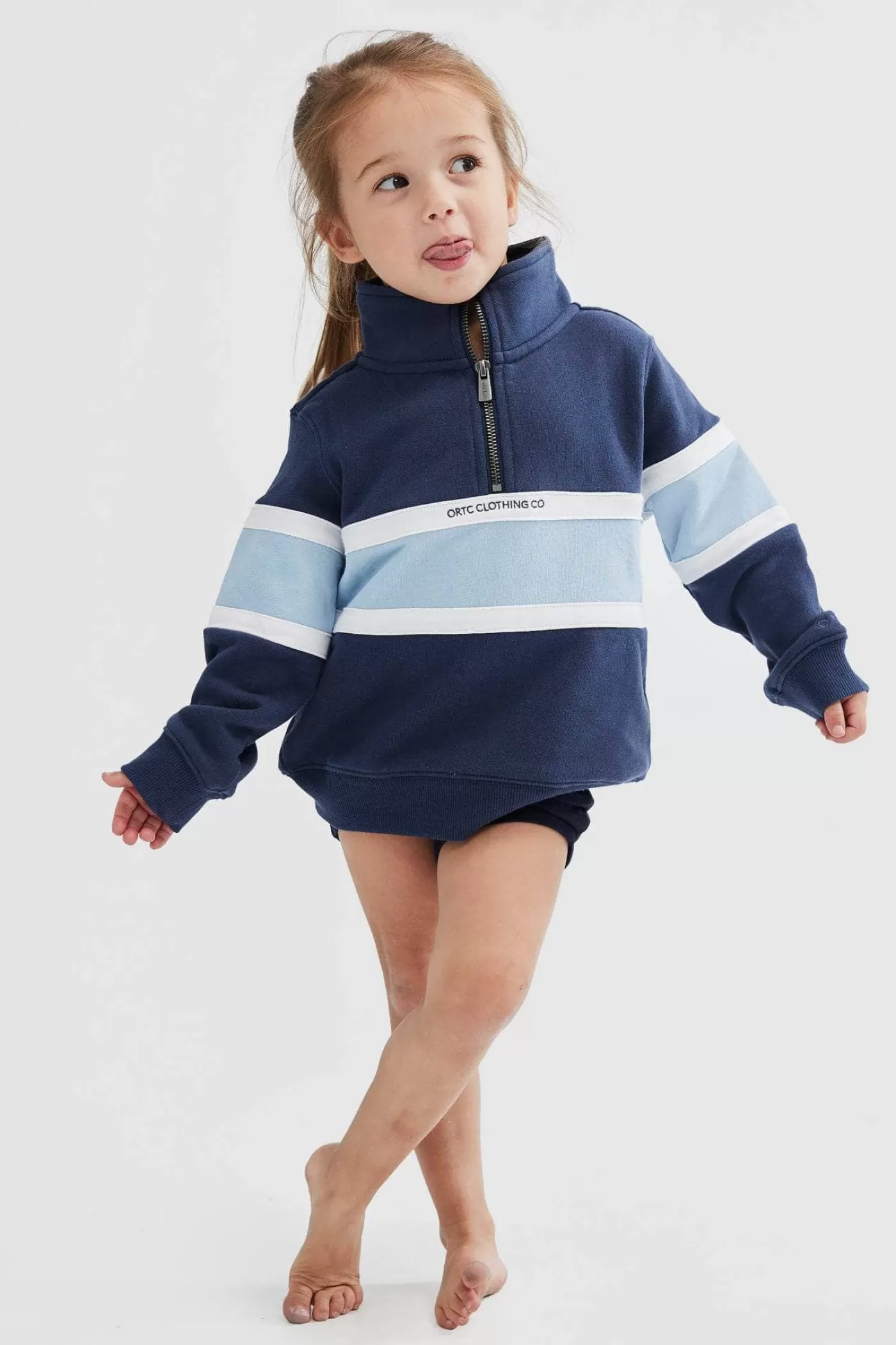 Jnr Triple Panel Quarter Zip Navy And Pale Blue^ORTC Clothing Co Outlet