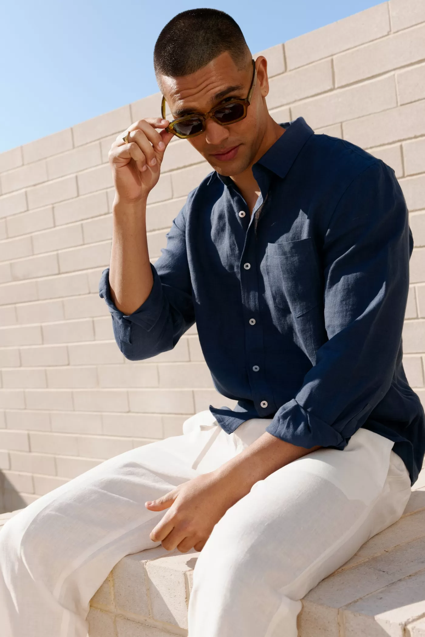 Linen Shirt Navy^ORTC Clothing Co Cheap