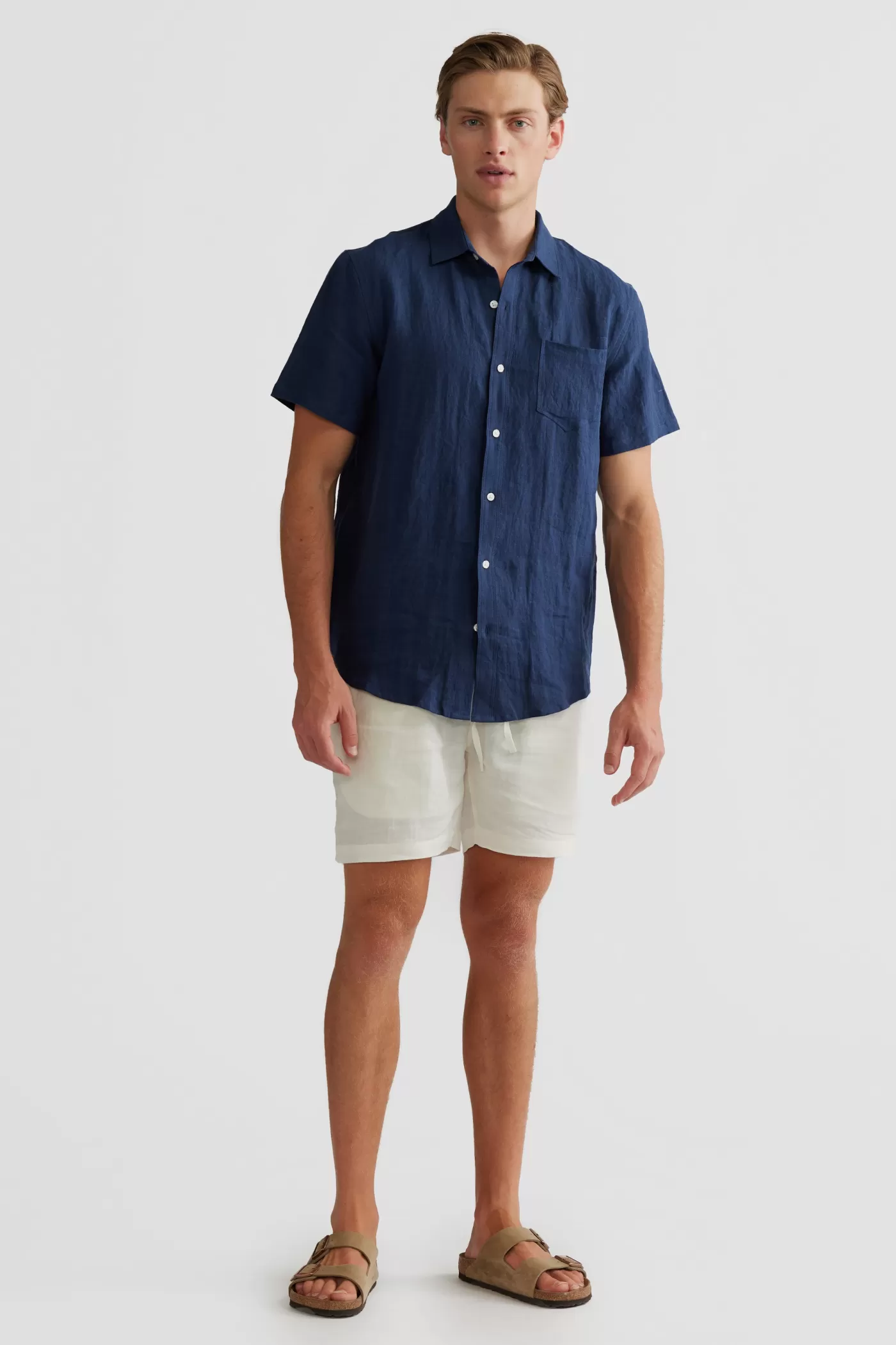 Linen Shirt Short Sleeve Navy^ORTC Clothing Co Cheap