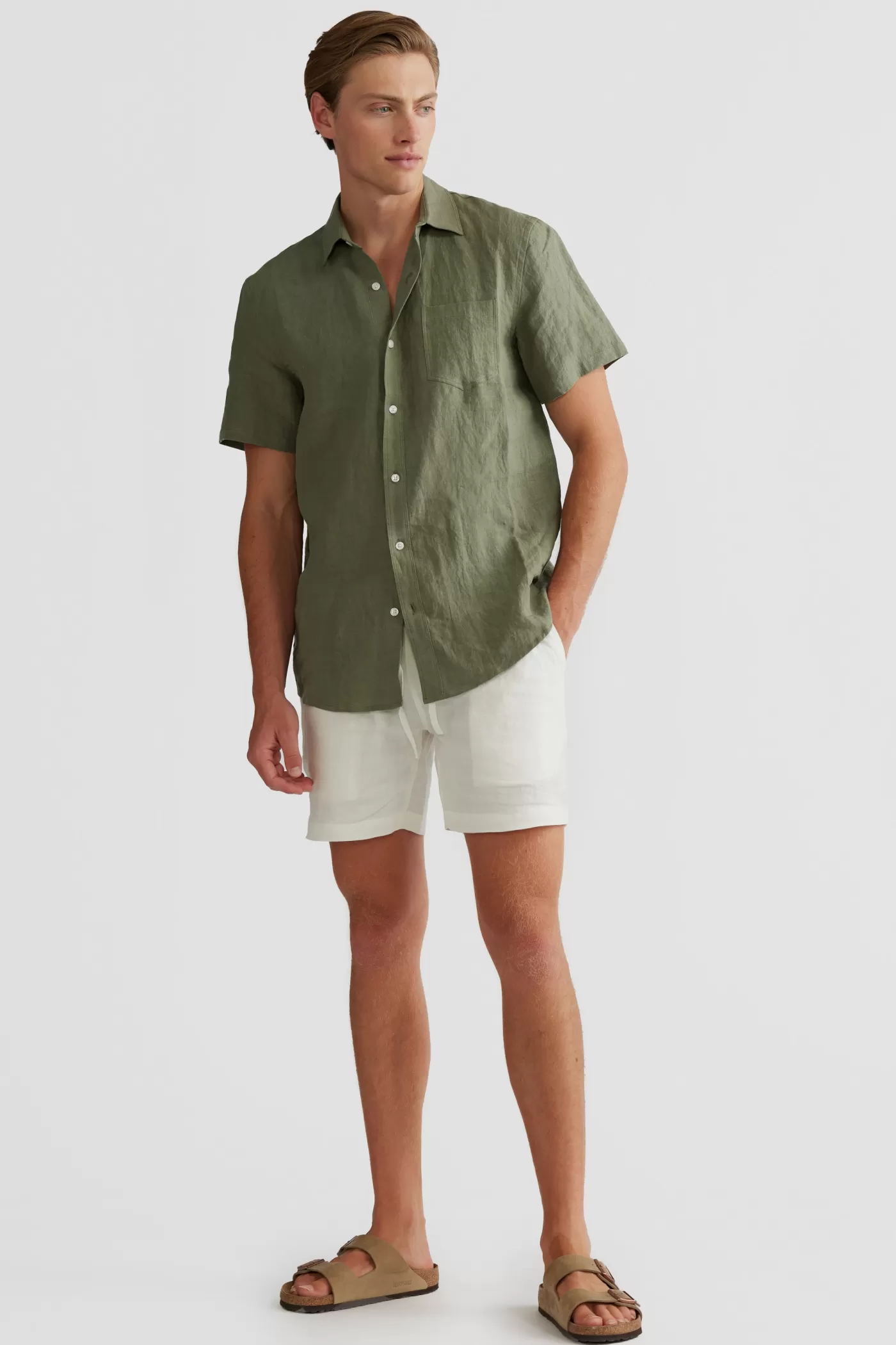 Linen Shirt Short Sleeve Olive^ORTC Clothing Co Online
