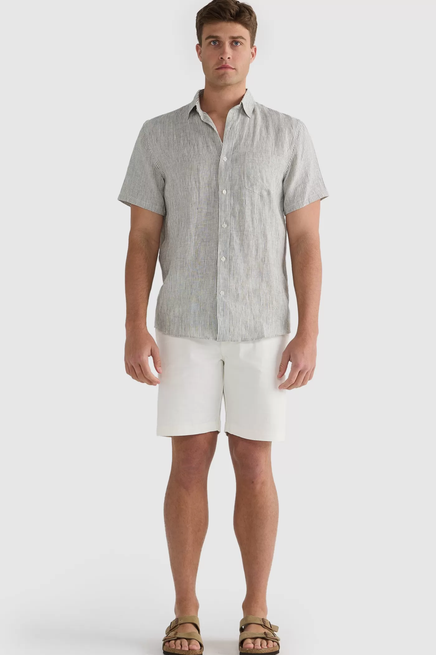 Linen Shirt Short Sleeve Thin Stripe ^ORTC Clothing Co Best Sale