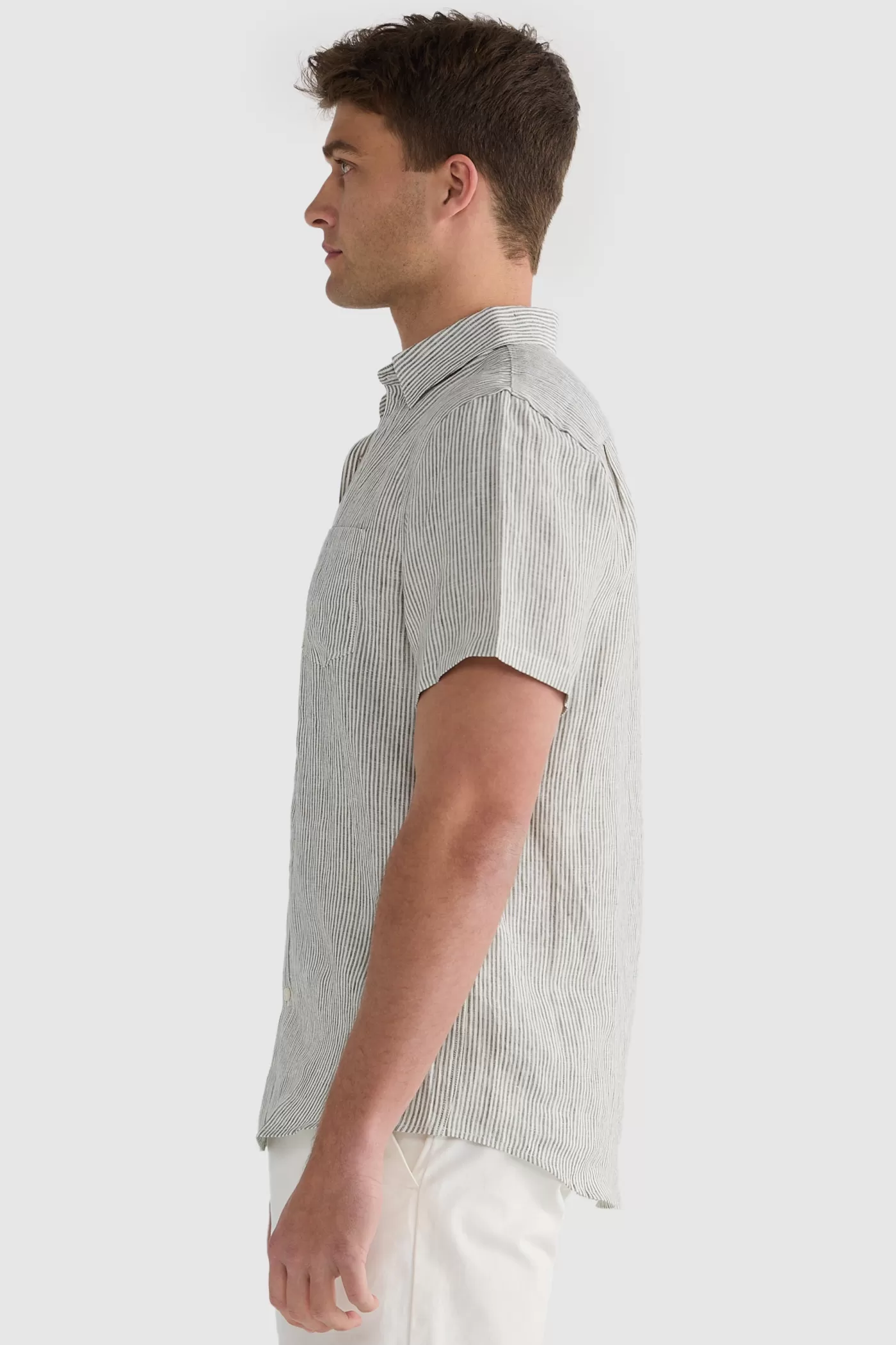Linen Shirt Short Sleeve Thin Stripe ^ORTC Clothing Co Best Sale