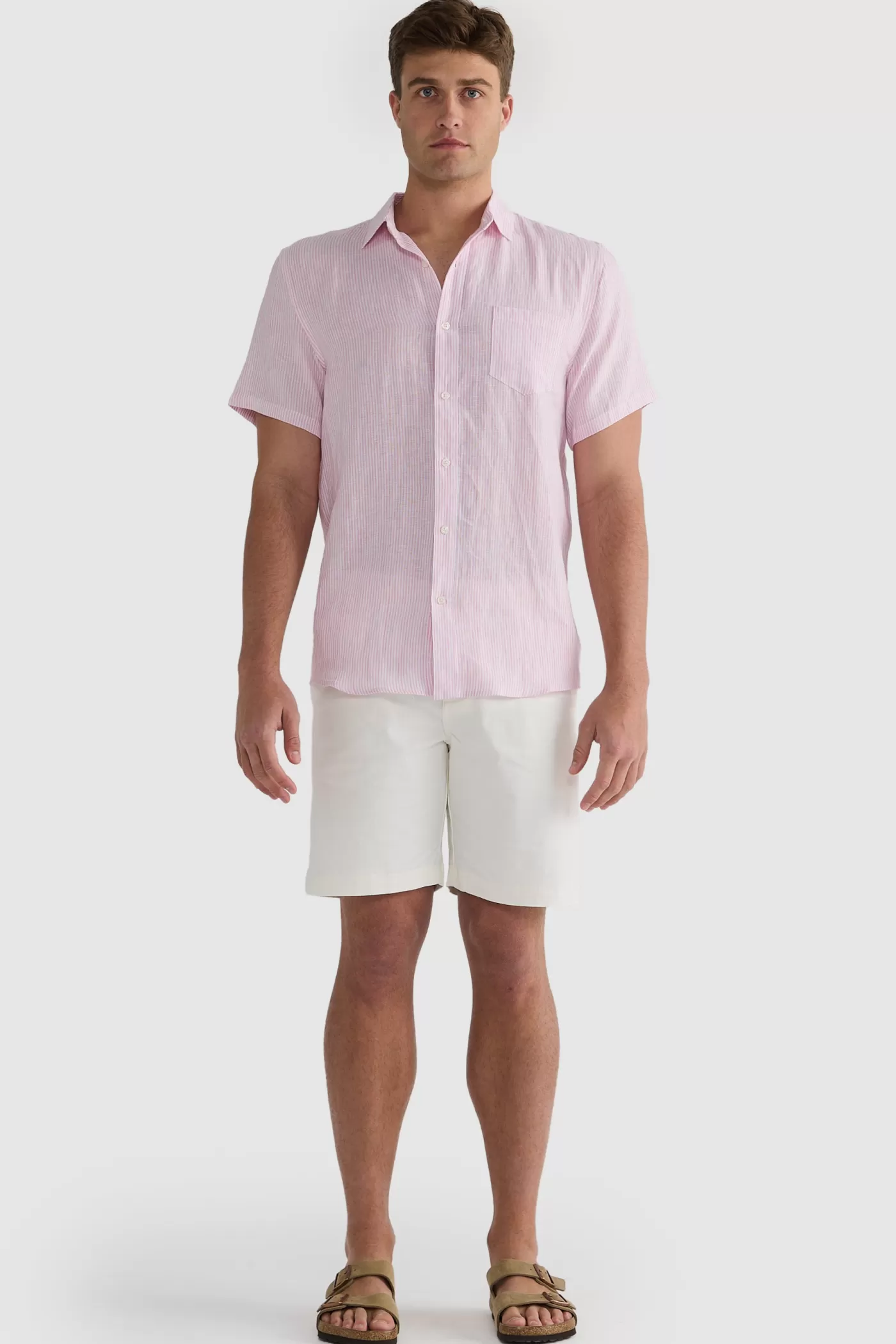 Linen Shirt Short Sleeve Thin Stripe ^ORTC Clothing Co Shop