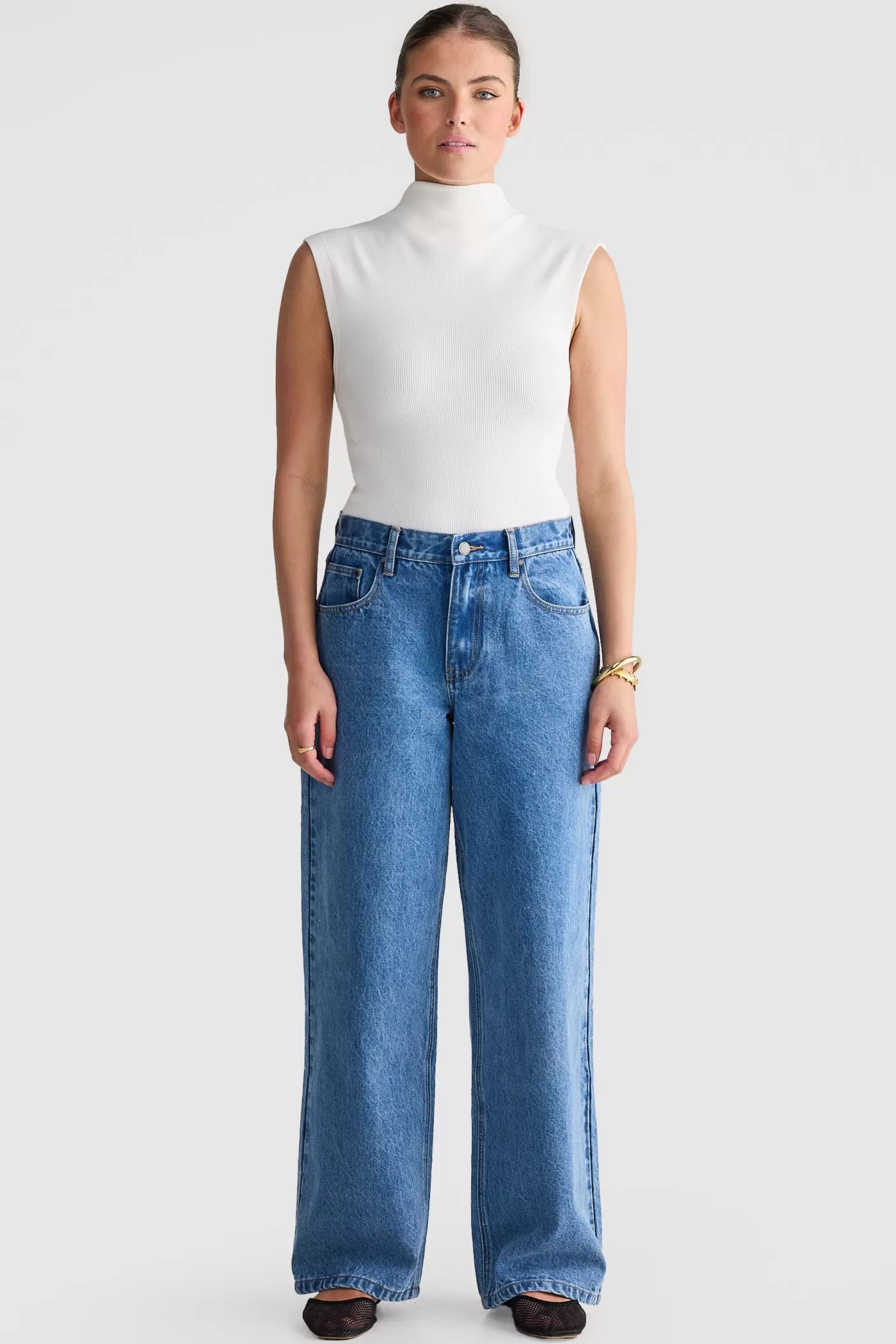 Liv High Neck Rib Top White^ORTC Clothing Co Outlet
