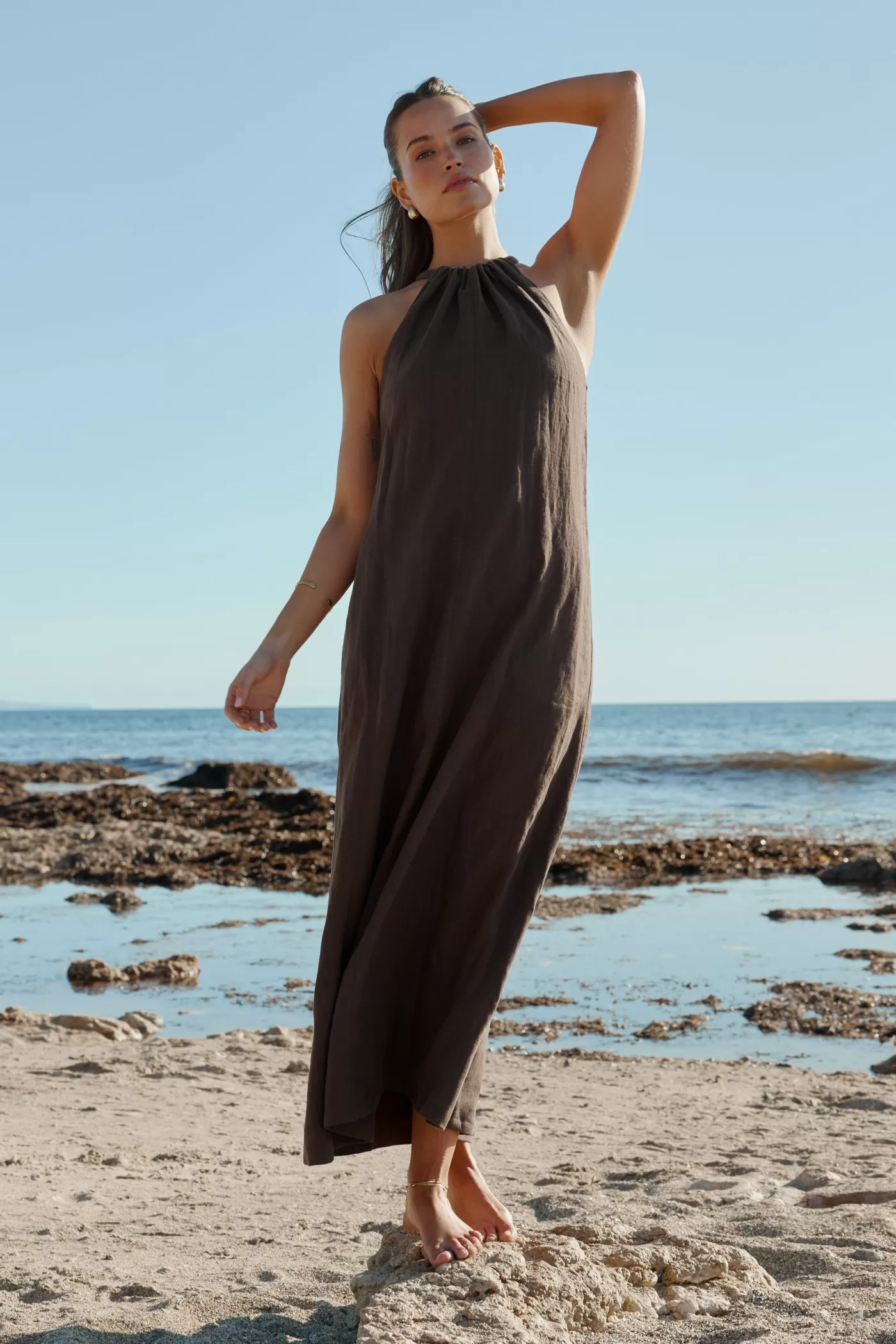 Luna Linen Halter Dress ^ORTC Clothing Co Flash Sale