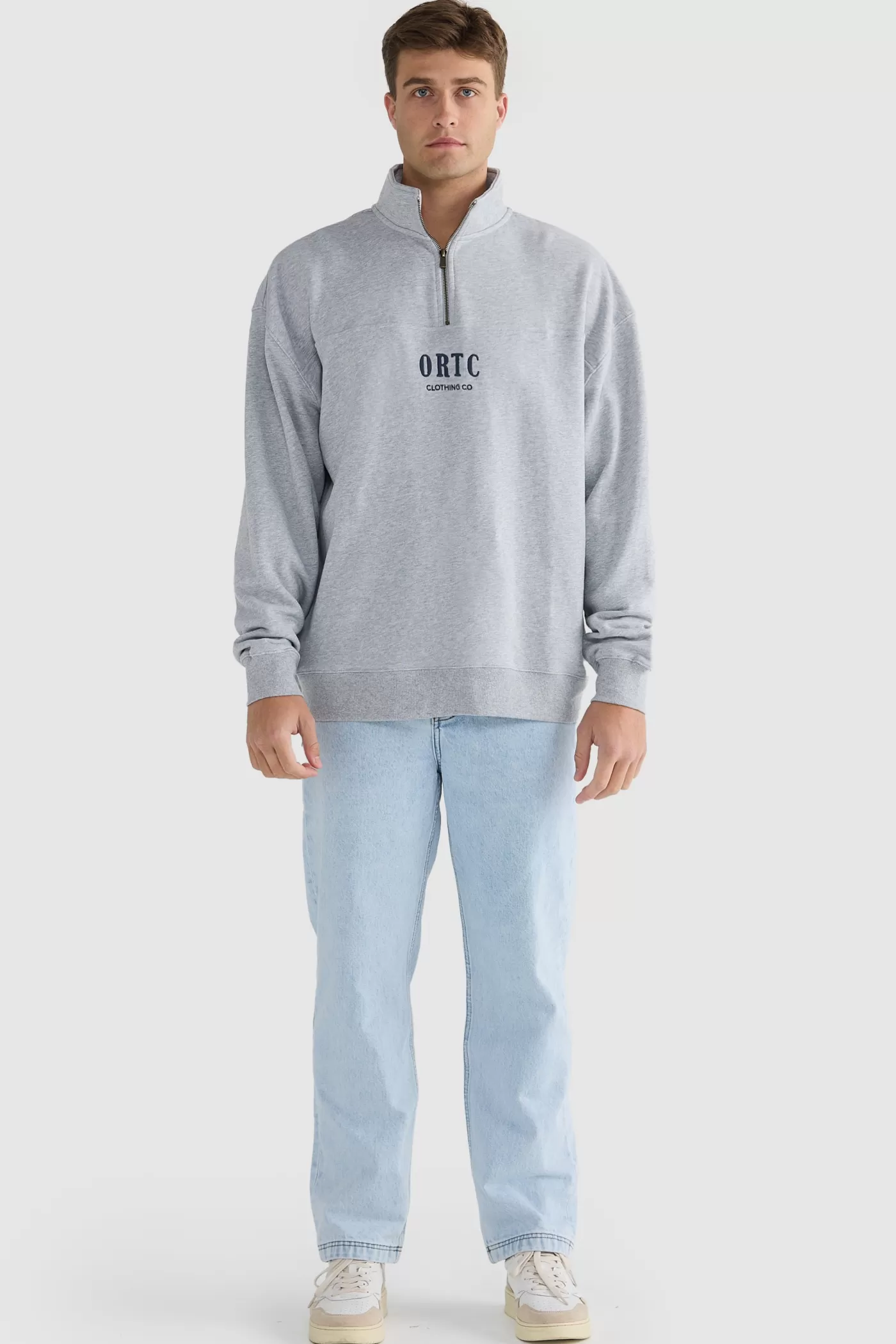 Oversized Logo Quarter Zip Grey Marle^ORTC Clothing Co Discount