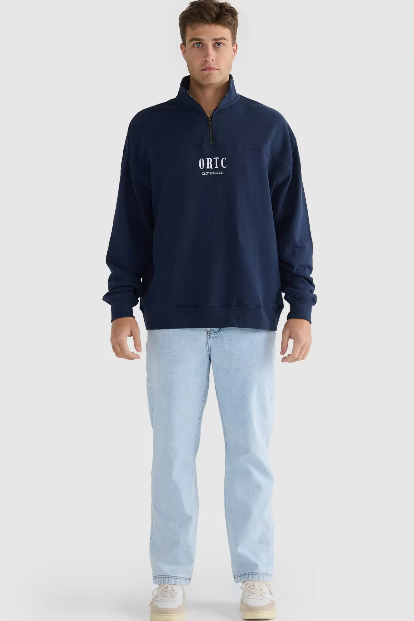 Oversized Logo Quarter Zip Navy^ORTC Clothing Co Outlet