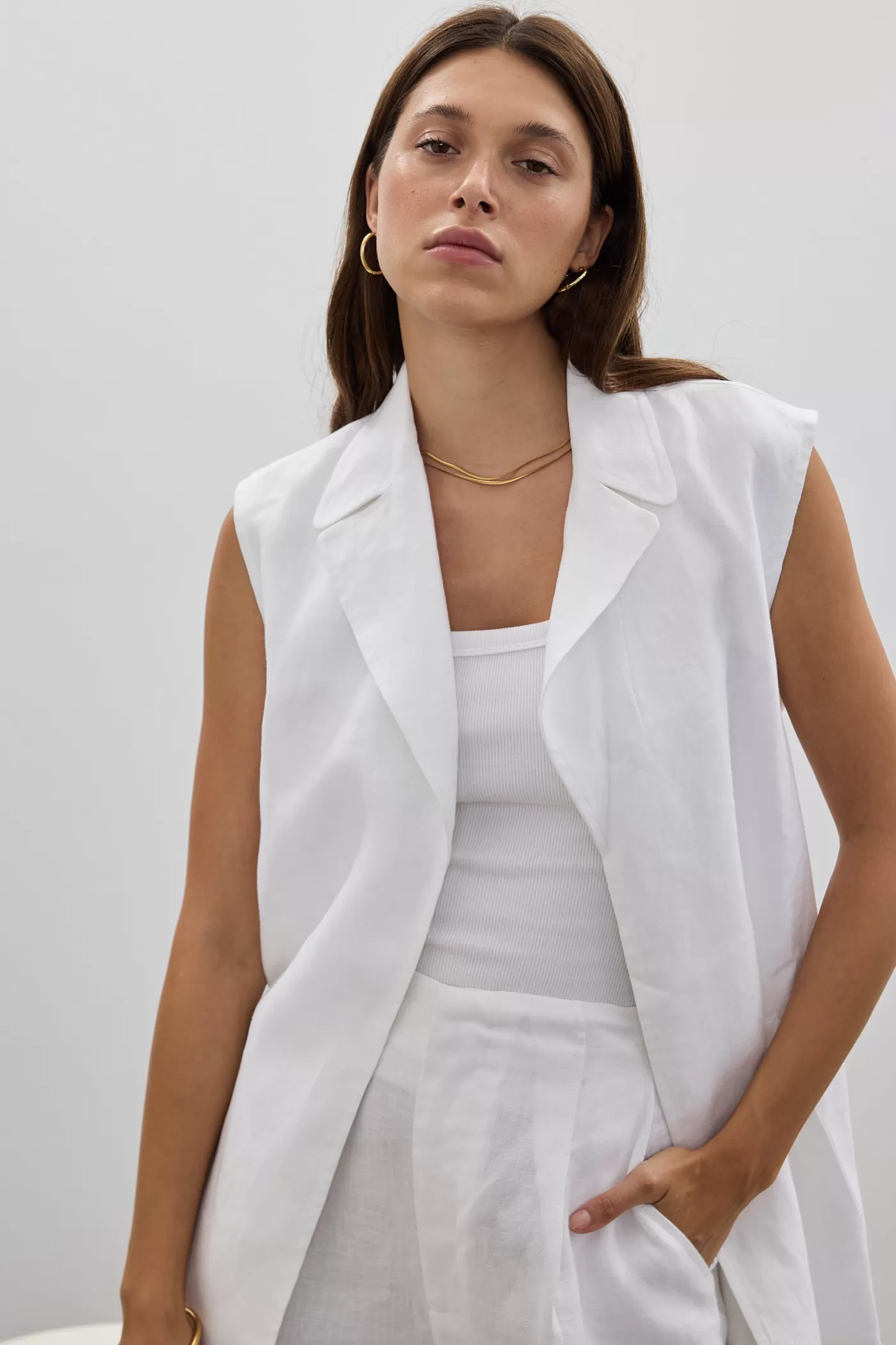 Savannah Oversized Linen Vest White^ORTC Clothing Co Cheap