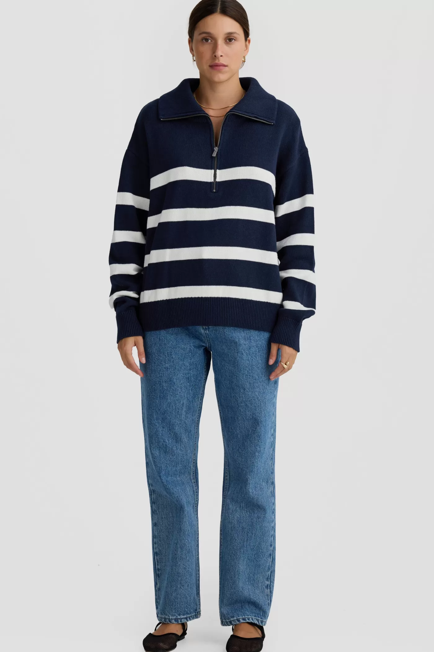 Talli Slouchy Quarter Zip Knit Sweater Navy^ORTC Clothing Co Outlet