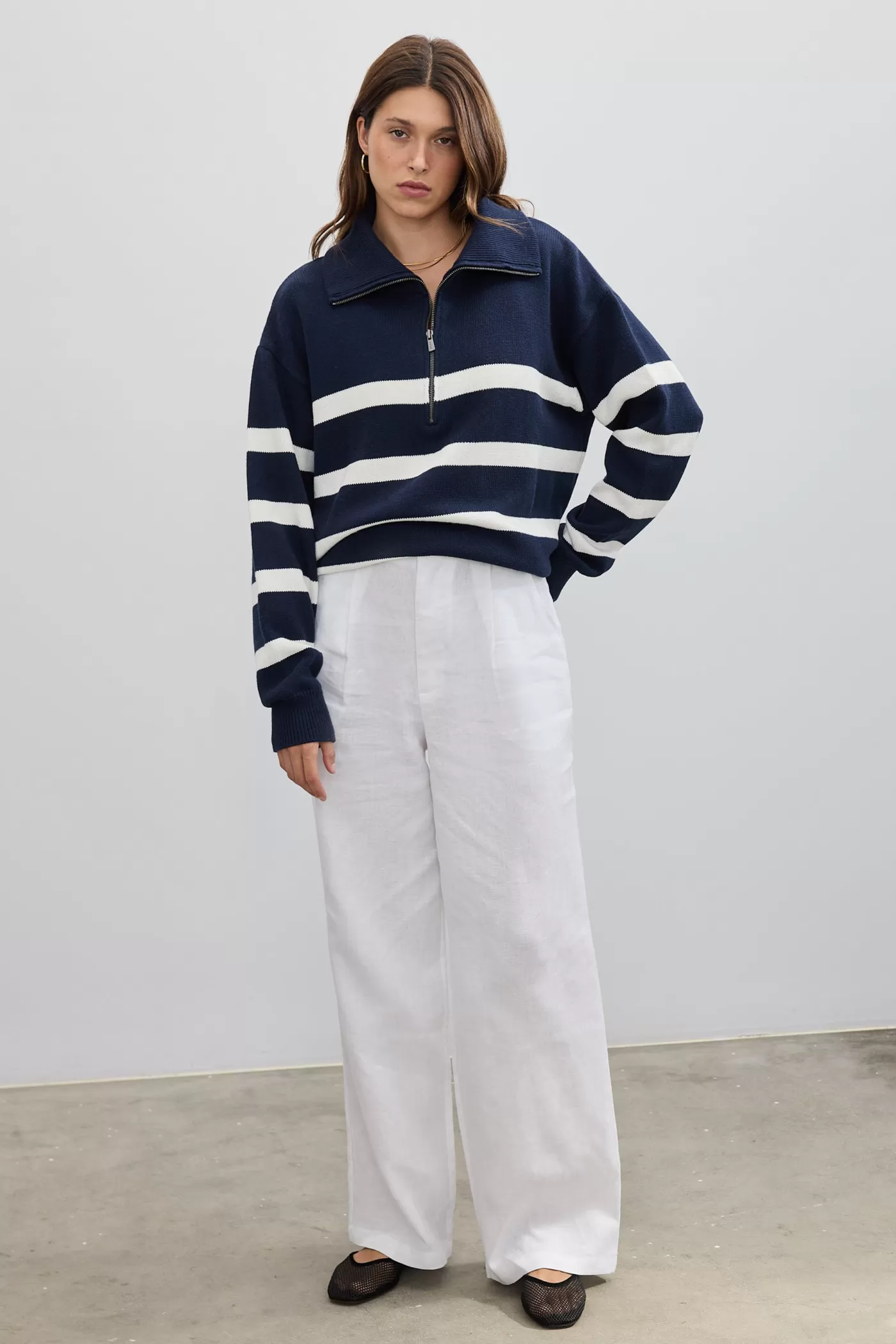 Talli Slouchy Quarter Zip Knit Sweater Navy^ORTC Clothing Co Outlet