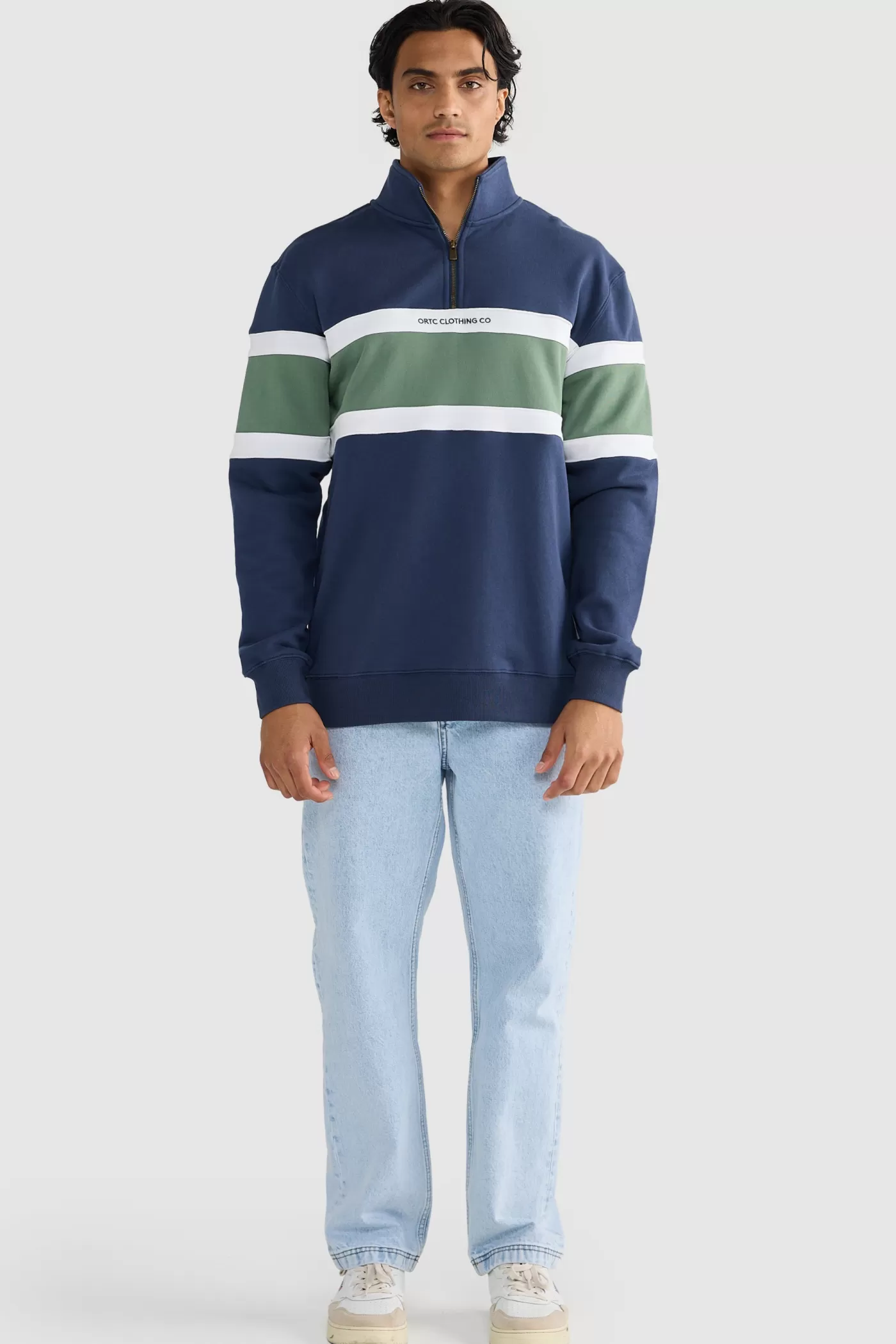 Triple Panel Quarter Zip Navy And Olive^ORTC Clothing Co Shop