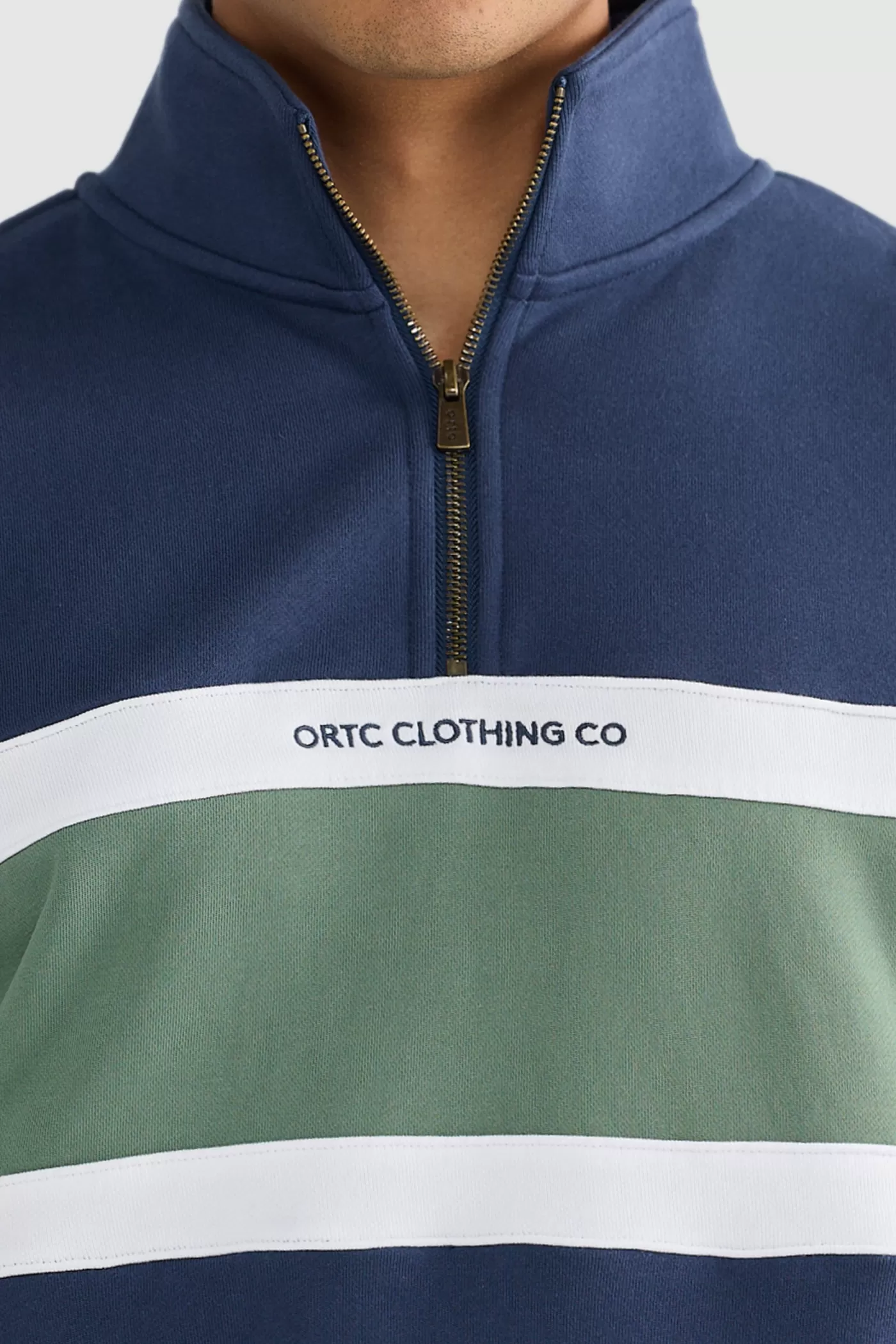 Triple Panel Quarter Zip Navy And Olive^ORTC Clothing Co Shop