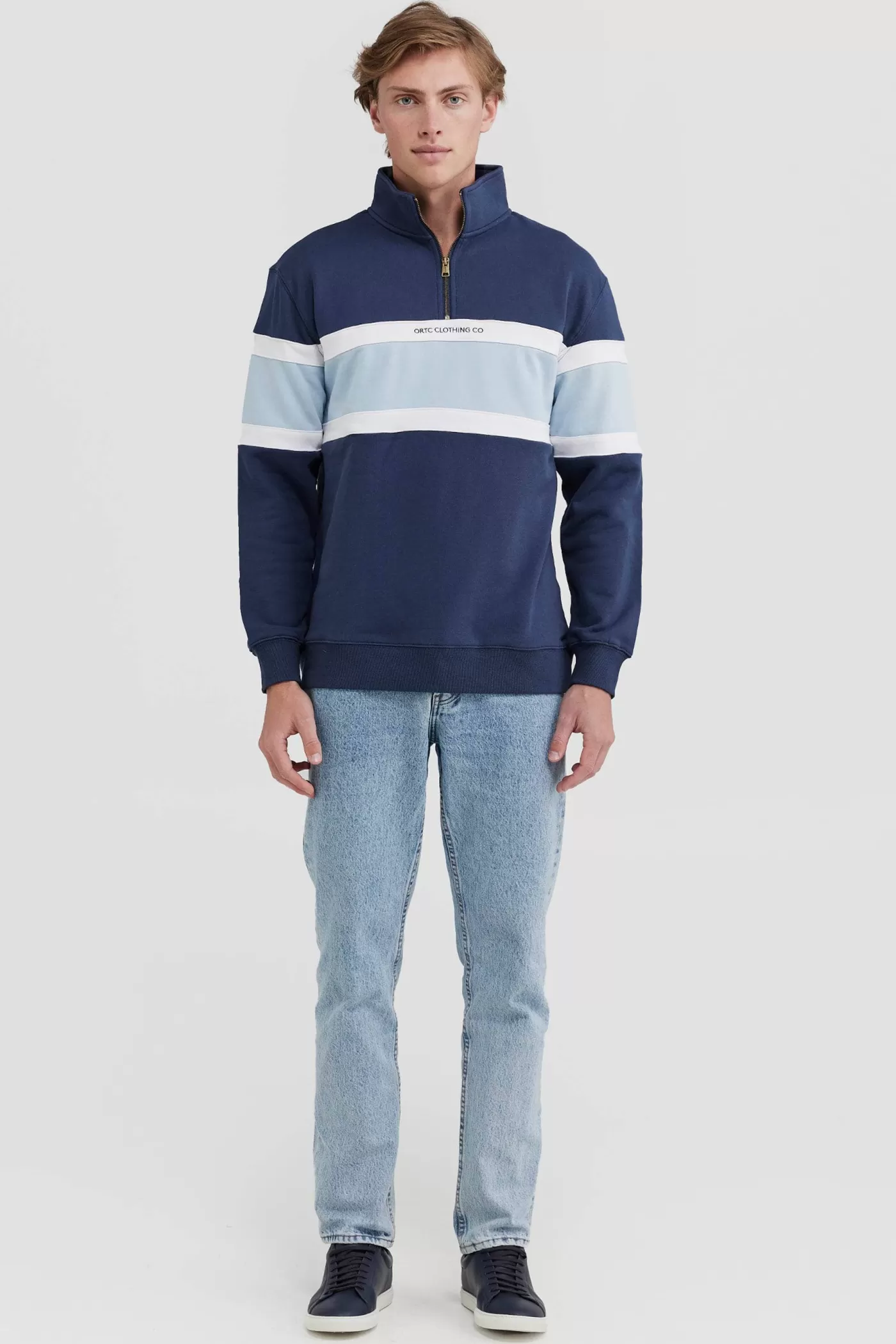 Triple Panel Quarter Zip Navy And Pale Blue^ORTC Clothing Co Store