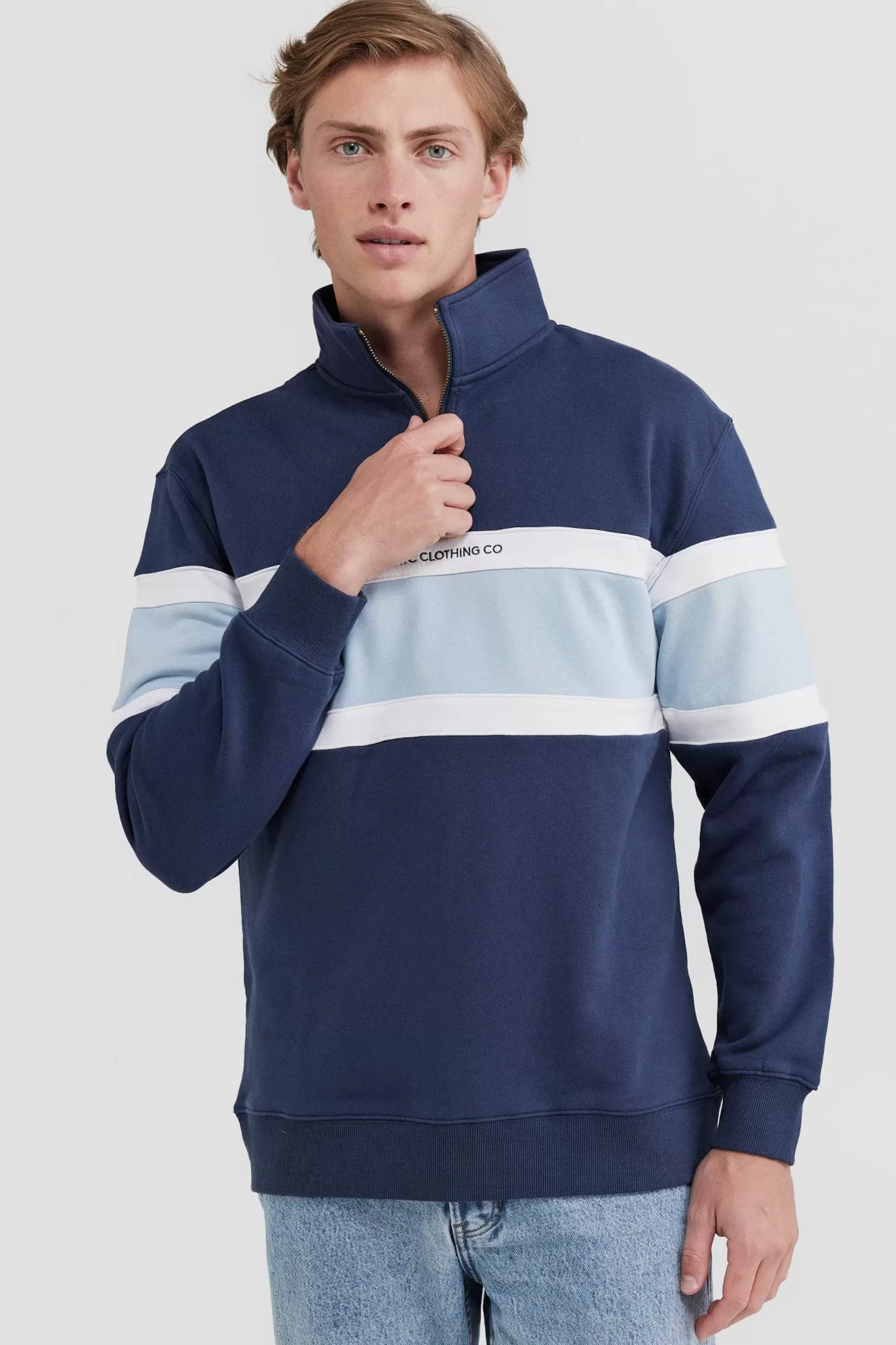 Triple Panel Quarter Zip Navy And Pale Blue^ORTC Clothing Co Store