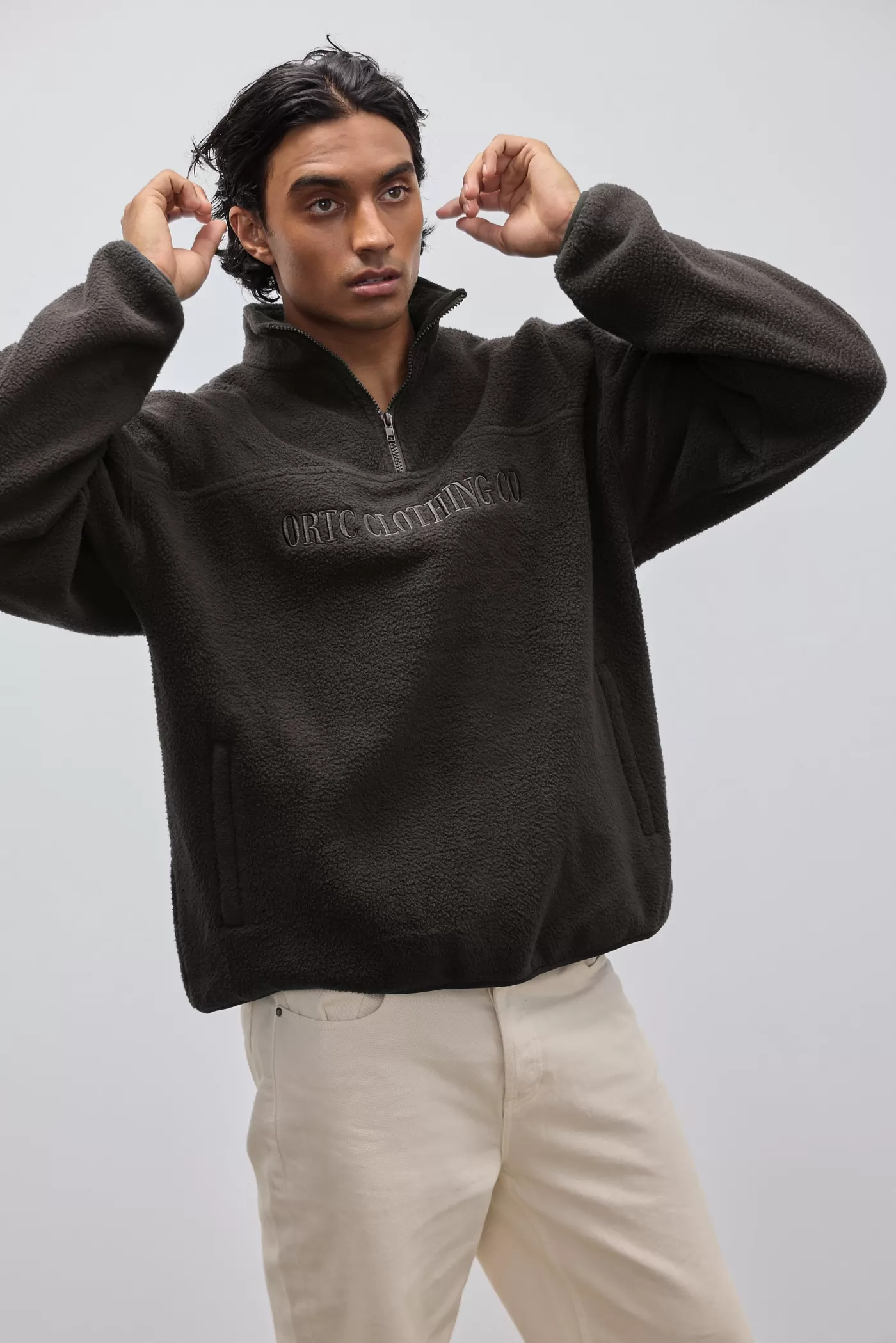 Unisex Sherpa Fleece Logo Quarter Zip Carob^ORTC Clothing Co Hot